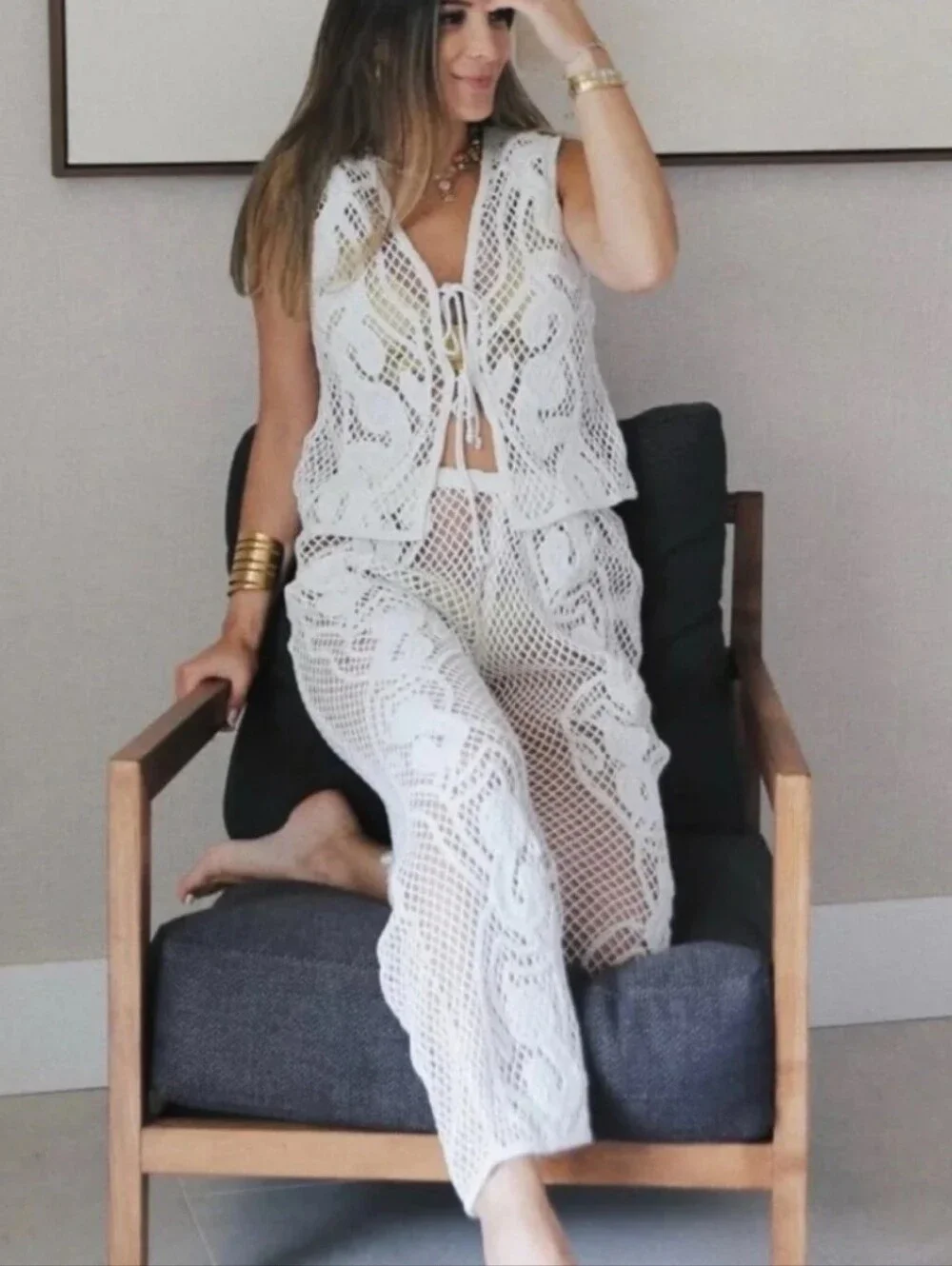 Zara Set 2pc Crochet Vest and Pants Size M